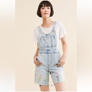 Free People We The Free  Floral Embroidered Short-Alls